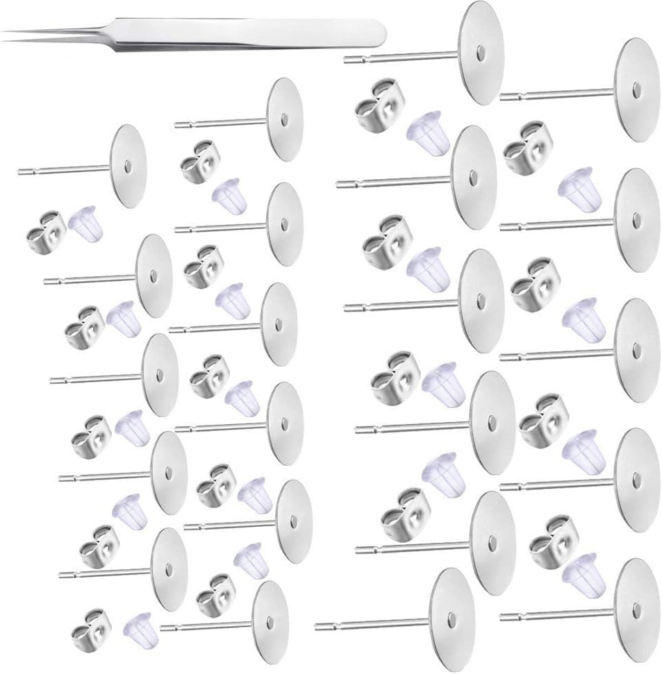 1200 PCS 5MM Hypoallergenic Stainless Steel Earrings Posts Flat Pad Blank Earrin