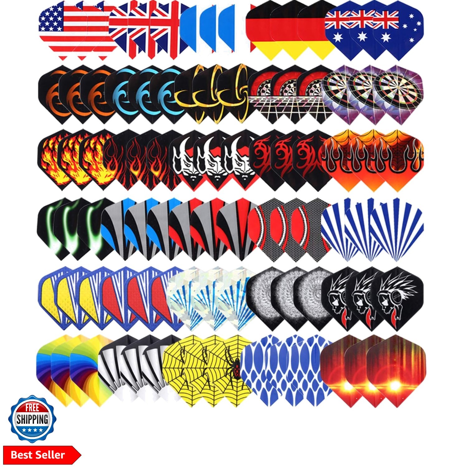 Standard Dart Flights 30 Sets 90 Pcs Durable PET and Laser Replacement Feathe...