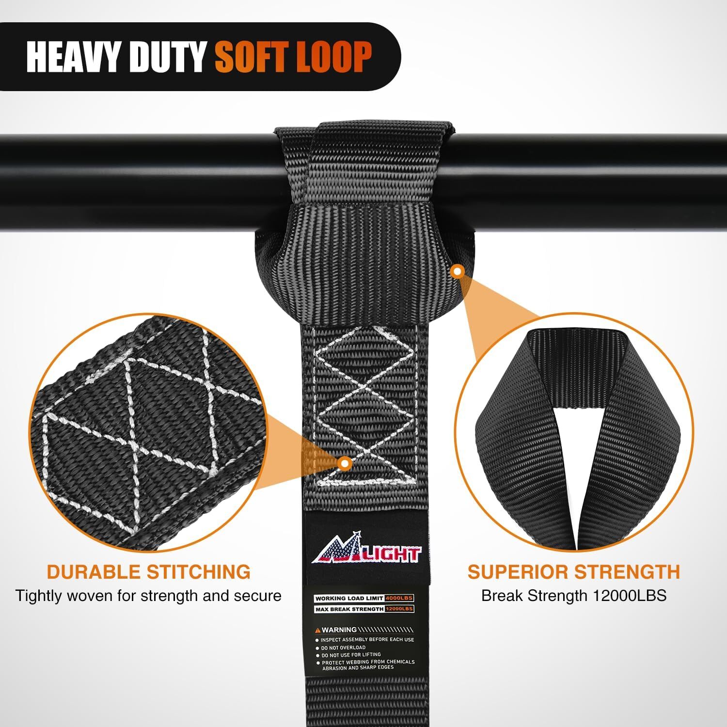 Nilight Motorcycle Tie Down Straps Max Break Strength 12000Lbs Black
