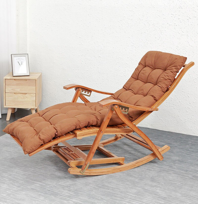 Adjustable Rocking Chair w/Cushion Folding Bamboo Recliner Backyard Porch Sofa