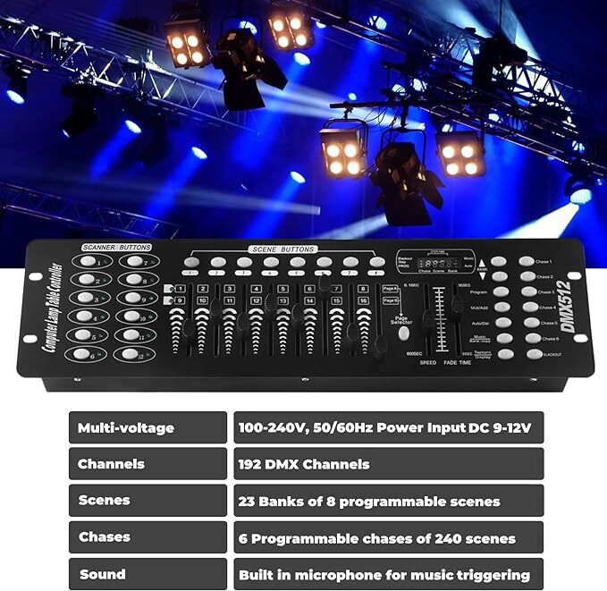 Dmx Controller Console 192 Channels For Party DJ Disco Lights Stage Lighting US