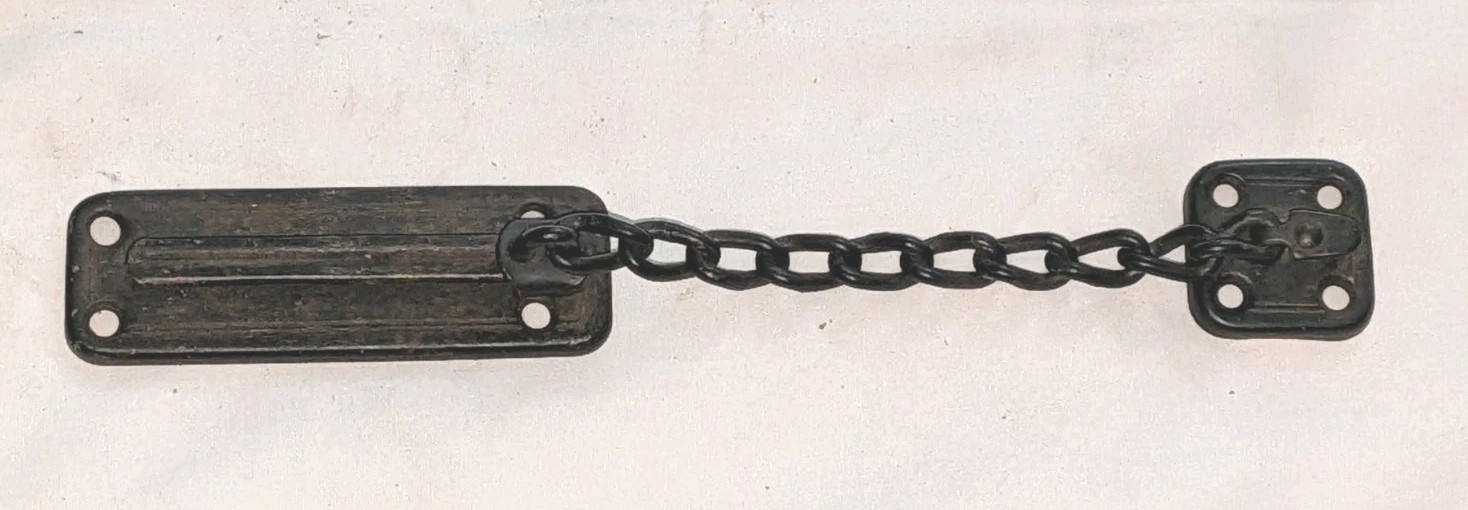 ANTIQUE Vintage Steel DOOR CHAIN LOCK / SECURITY SLIDING LATCH Old Door Hardware