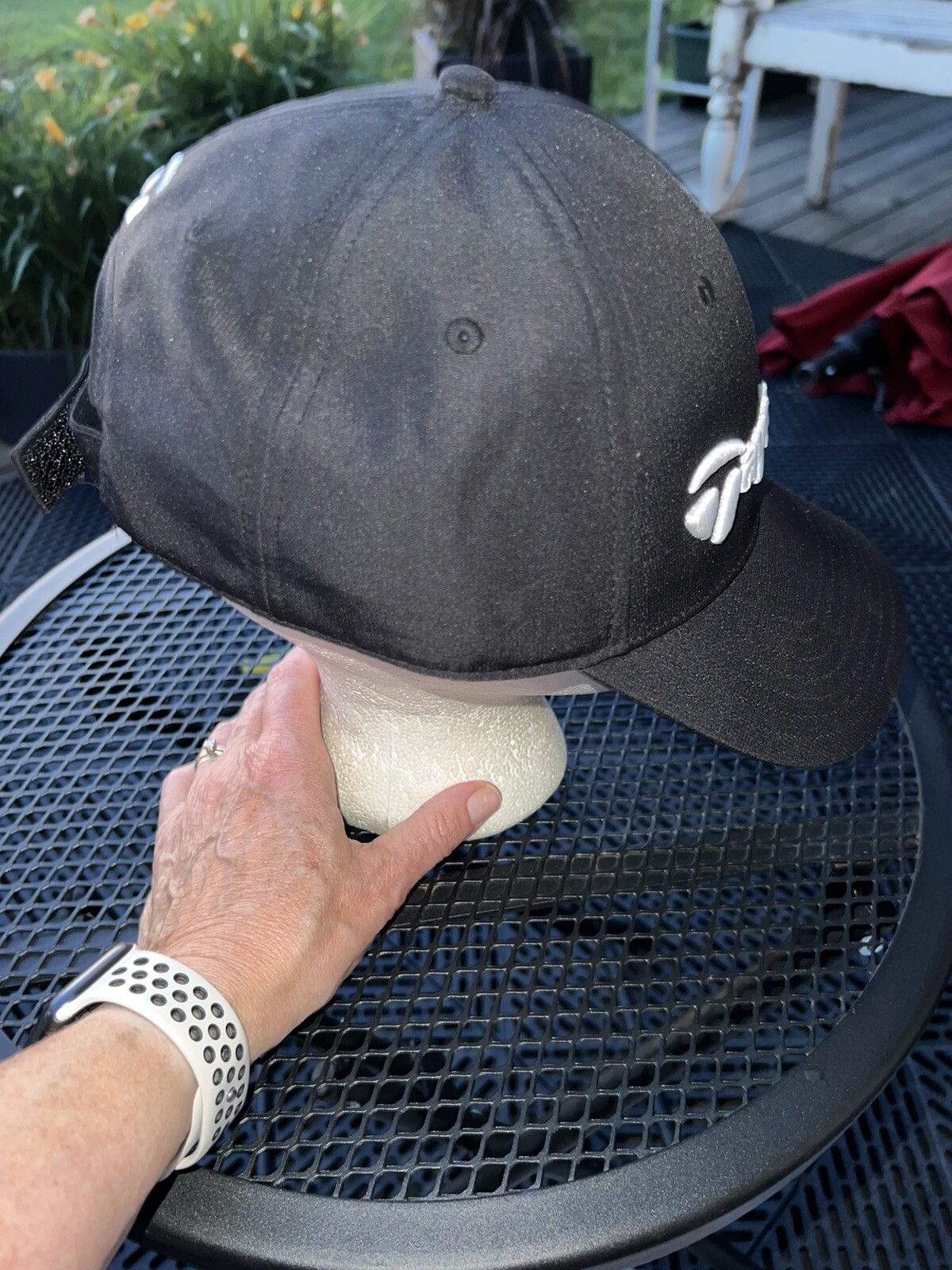 Taylormade White Letters on Black Hat Cap Hook Loop Taylormade Performance Lt wt