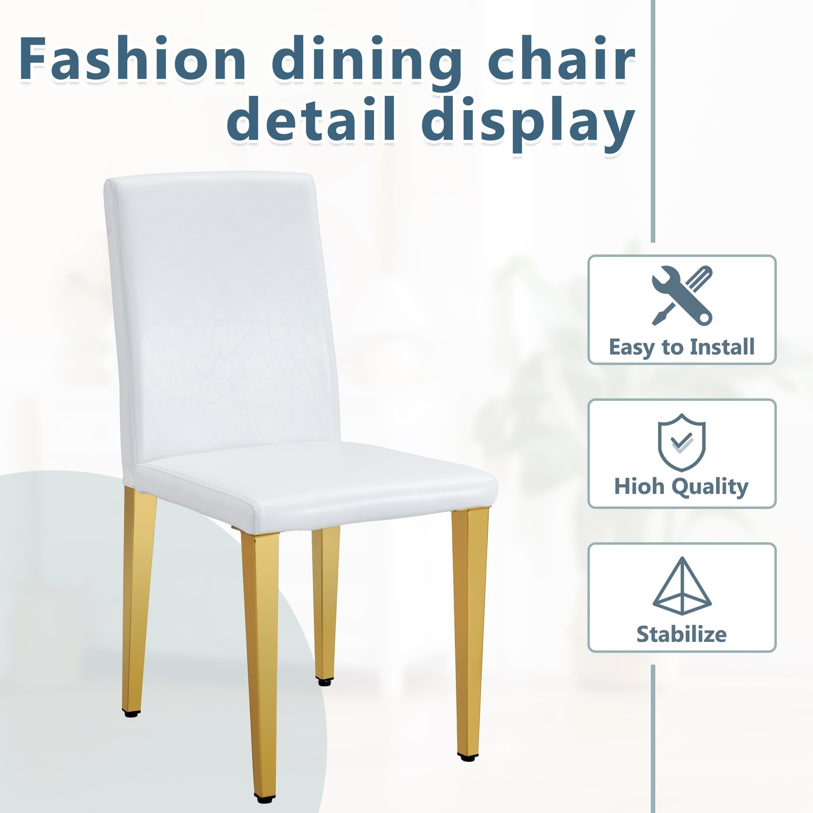 Set of 4 White PU Dining Chairs: 35.4" High, 18.5" Ergonomic Backrest