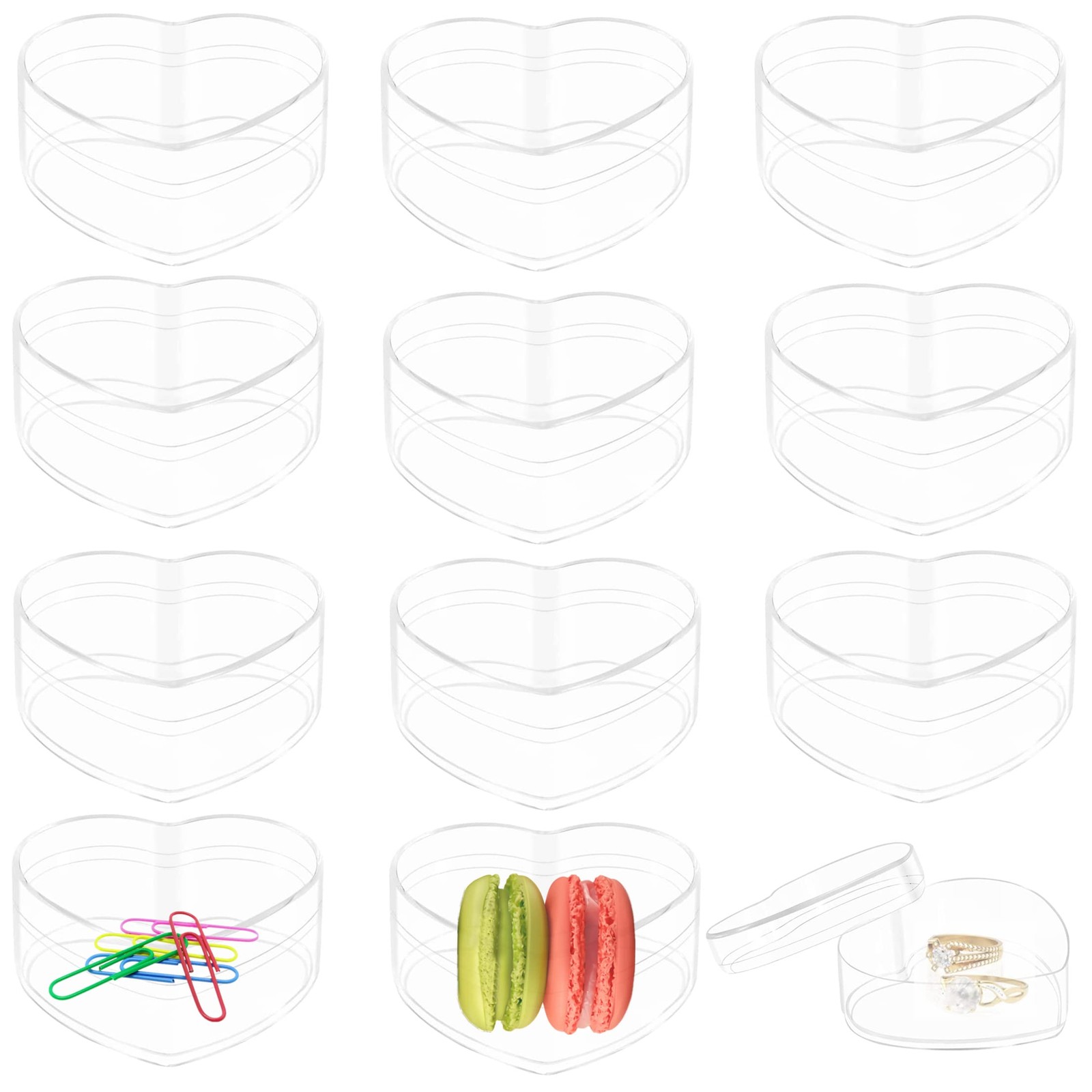 Acrylic Boxes 12 Pieces Clear Acrylic Heart with Lids Heart-shaped Crystal Cu...