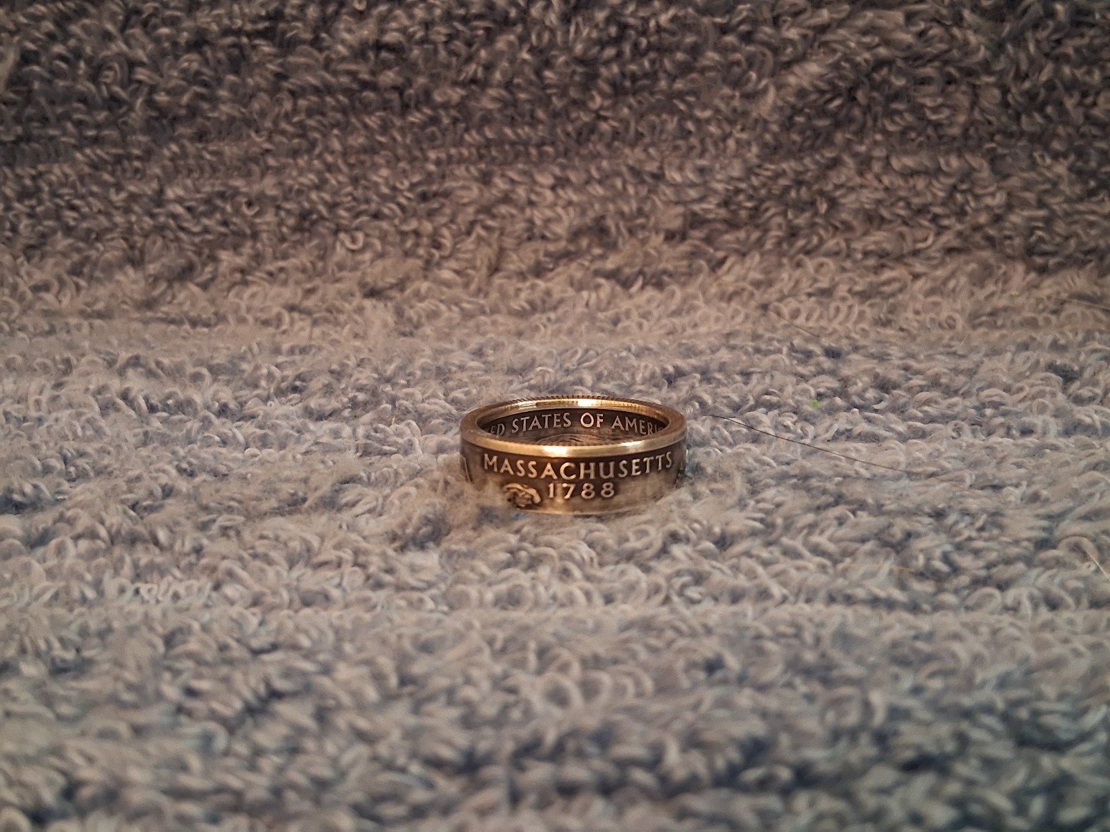 Massachusetts Handcrafted 90% Silver Washington Quarters coin ring size 7-1/2