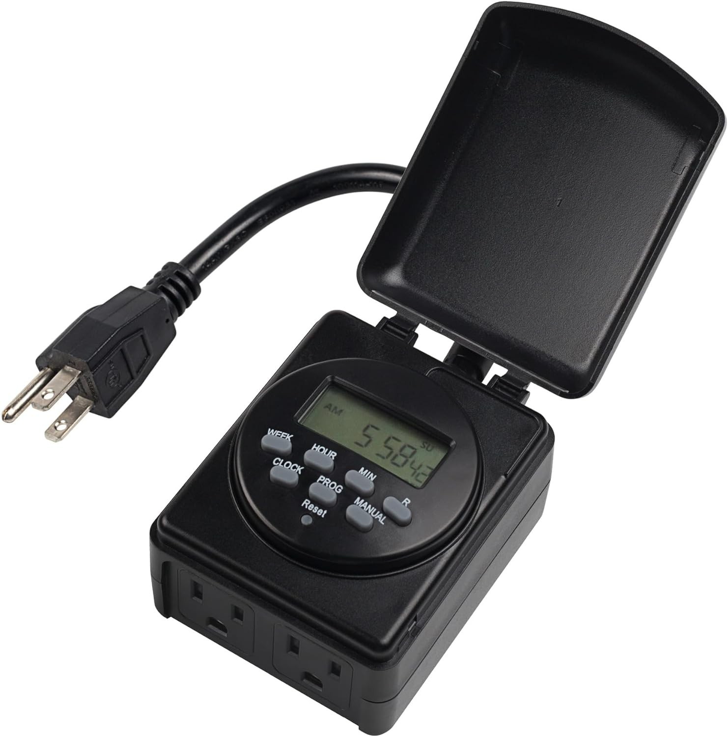BN-LINK 7Day Outdoor Heavy Duty Digital Programmable Timer Dual Outlet 125V 60Hz