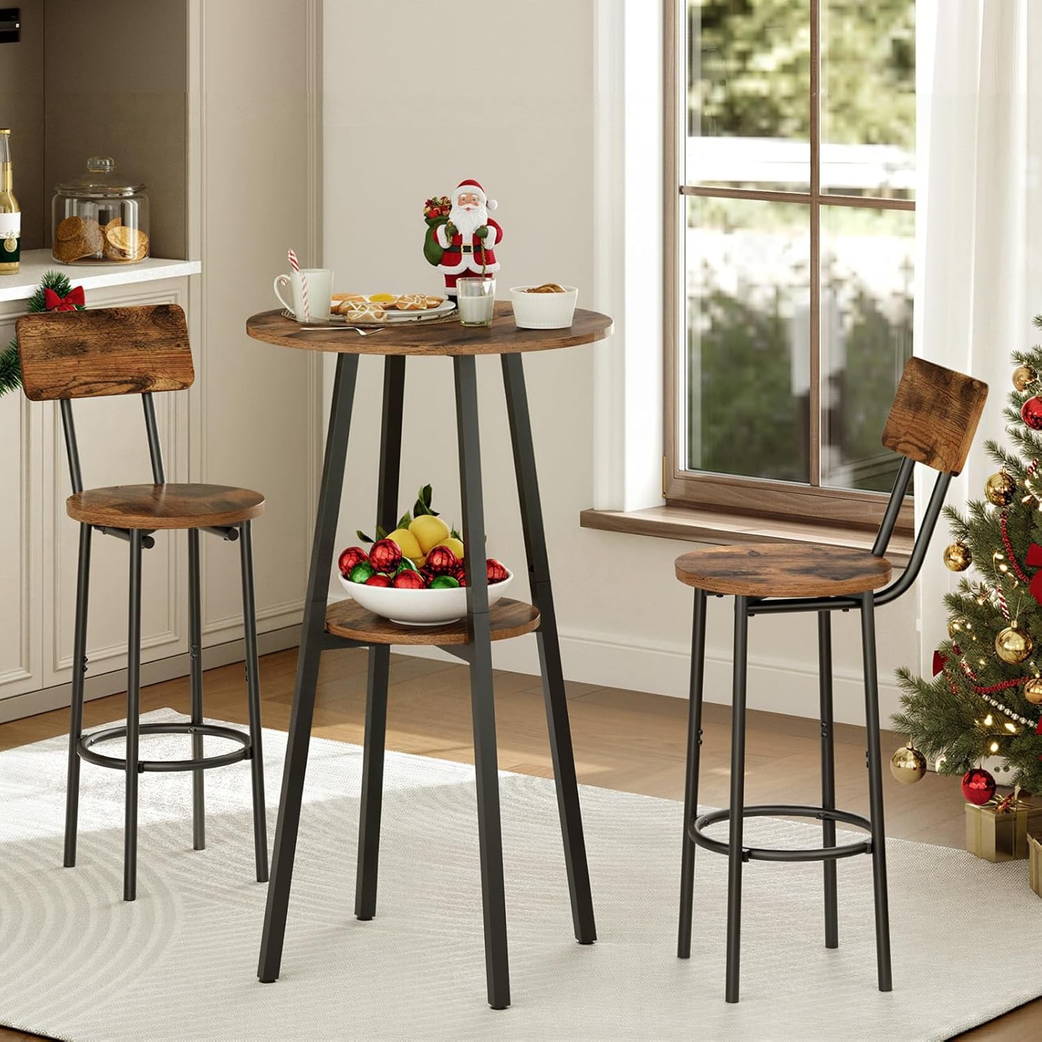 3 Pieces Round Bar Height Table & Chairs Set Round Dining Table Set Pub Table