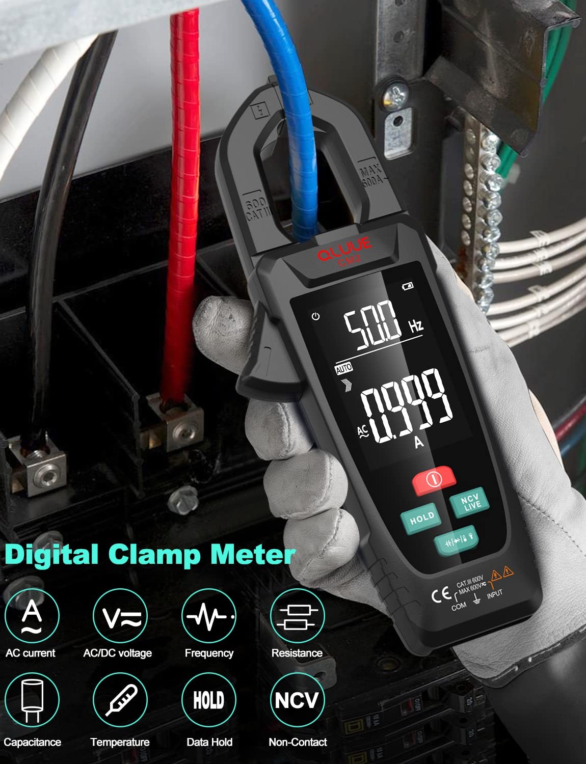 Digital Clamp Meter Multimeter for AC/DC Current & Voltage, Auto-ranging 9999...