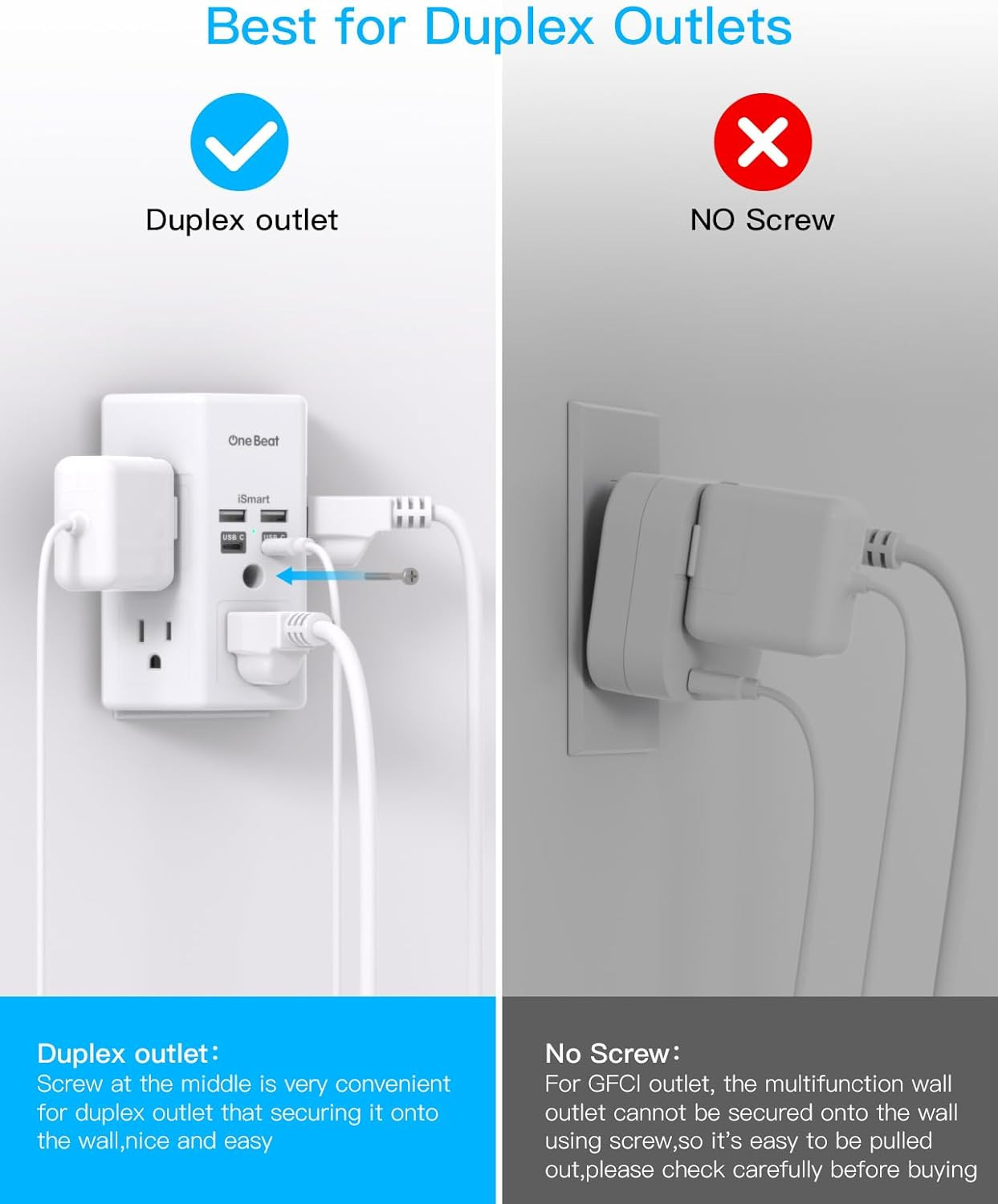 1680J 3 Side Power Strip Multi Plug Expander, Surge Protector, 5 Outlets Extende