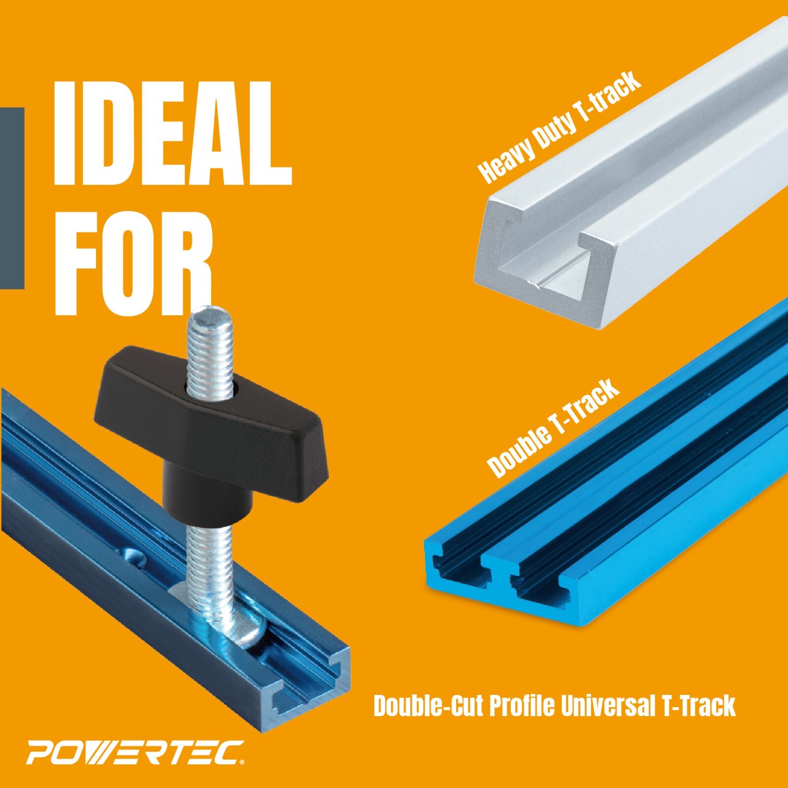 POWERTEC Jig and Fixture T-Track Hardware Kit w/Knobs and Threads, 46pcs (71173)