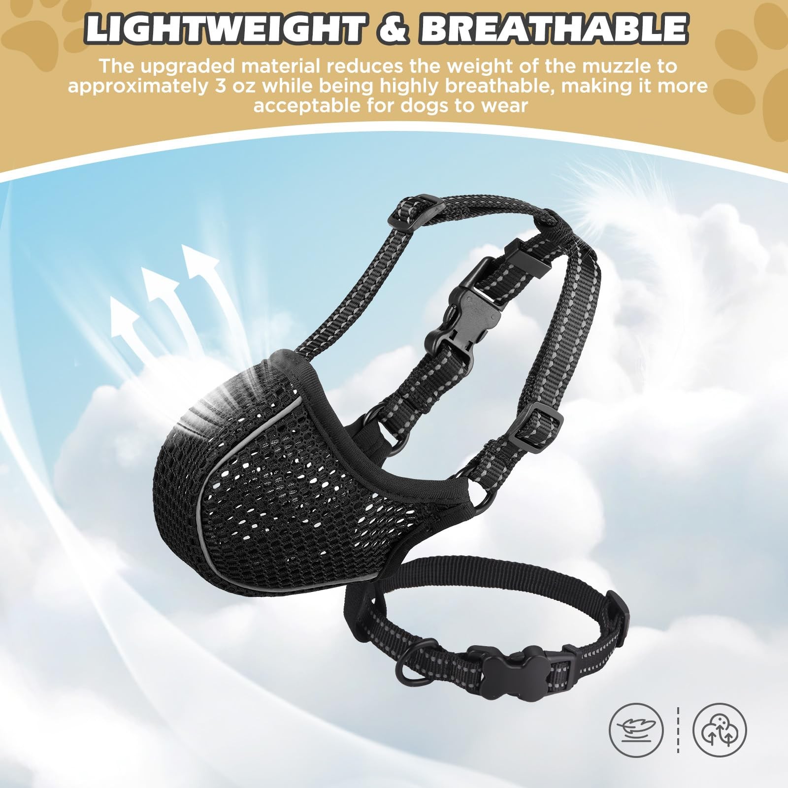 Dog Muzzle,Soft Nylon Muzzles Anti Biting Barking Chewing,Breathable Reflecti...