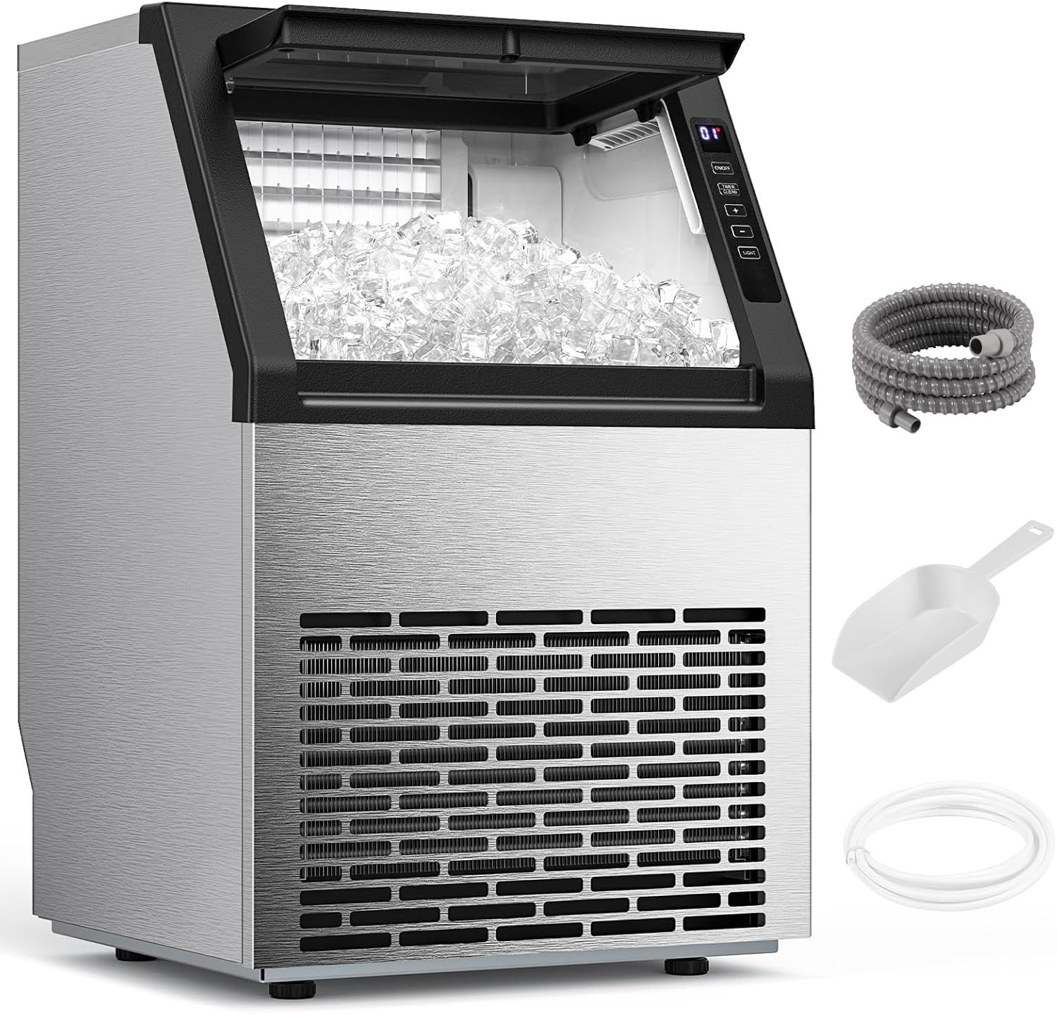 Commercial Ice Maker Machine,80Lbs/24H Stainless Steel Ice Machine,24Lbs Storage