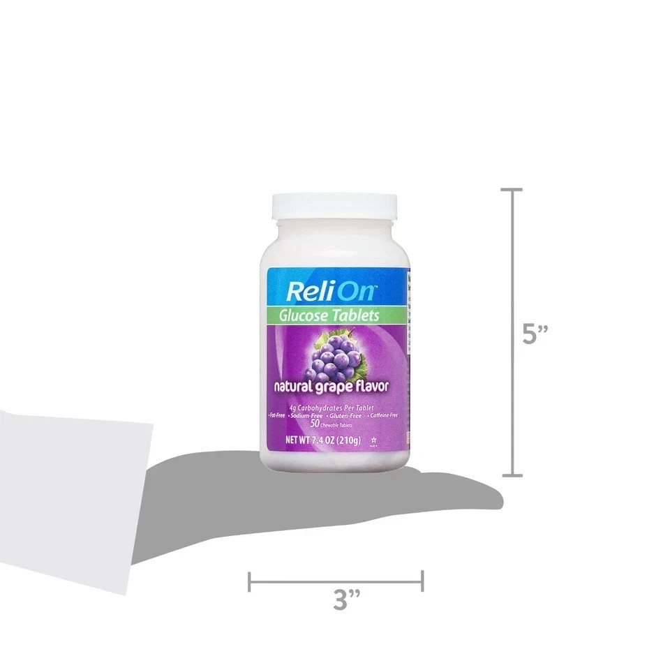 Relion Glucose Tablets, Natural Grape Flavor, 50 Count (2 packs)