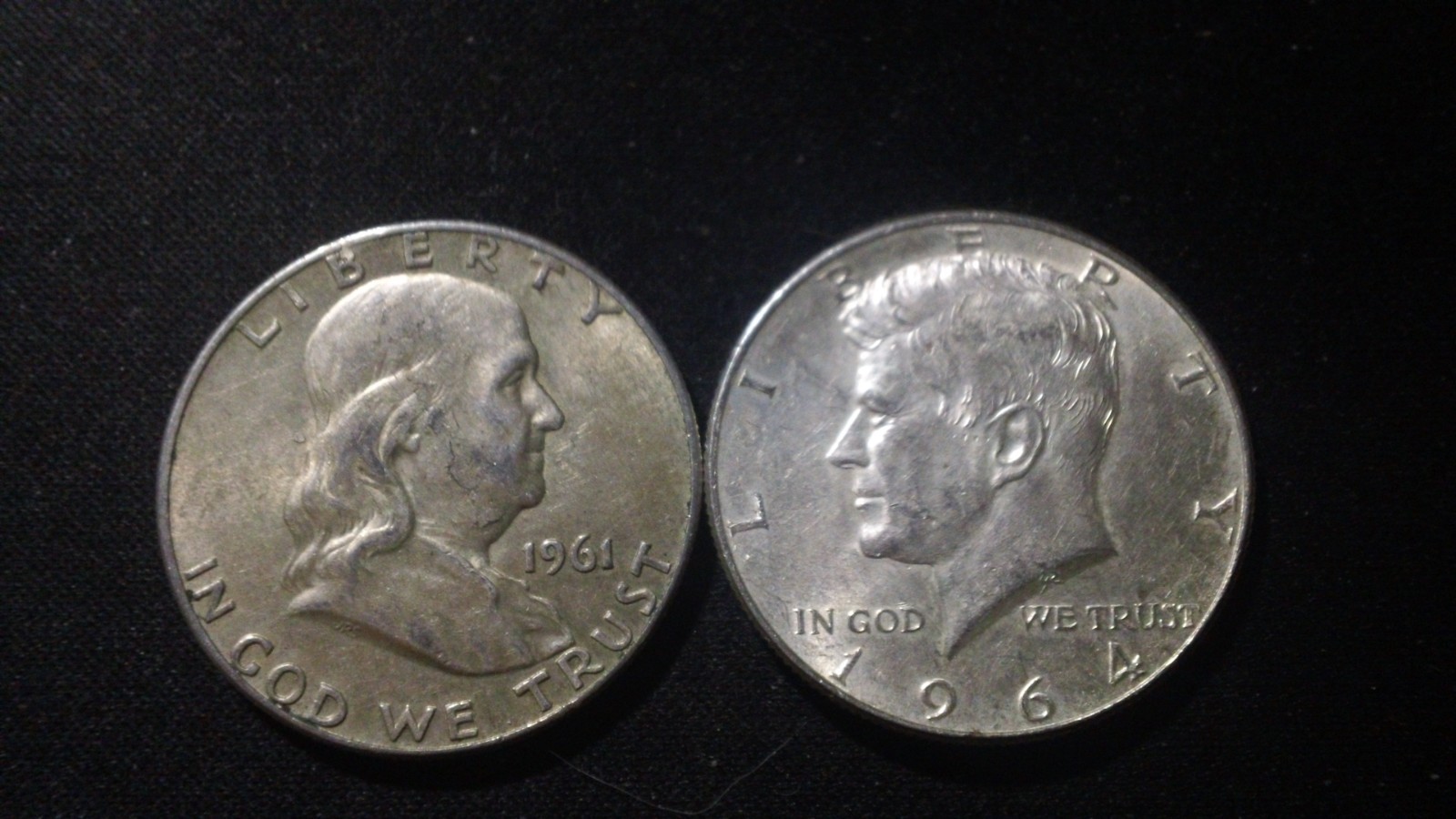 $1 Face 90% Silver Half Dollars , 1964 Kennedy + random date Franklin half.