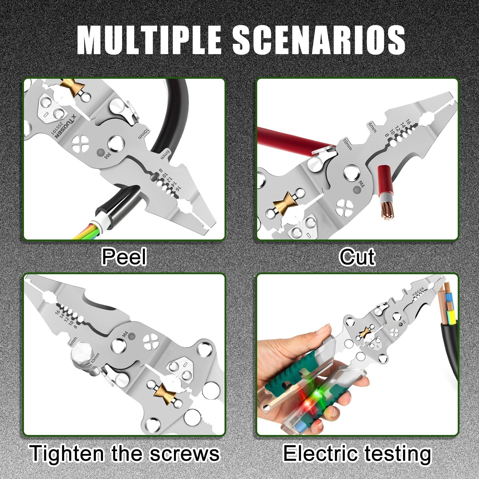 18 In 1 Foldable Ｗire Stripper, With Voltage Detector, Multifunctional Wi