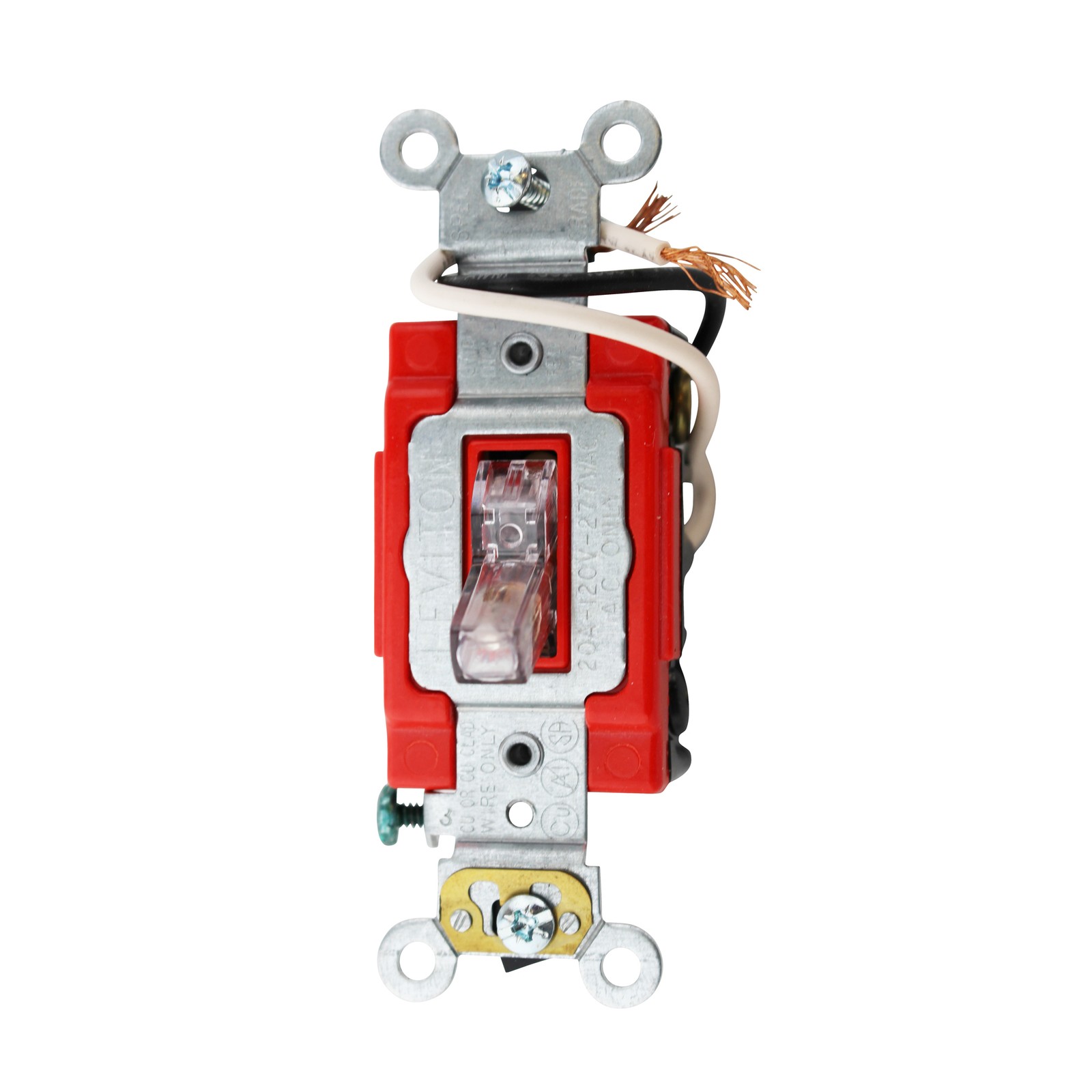 LEVITON 1223-PLC TOGGLE PILOT LIGHT, 3-WAY, AC QUIET SWITCH, GROUND, CLEAR