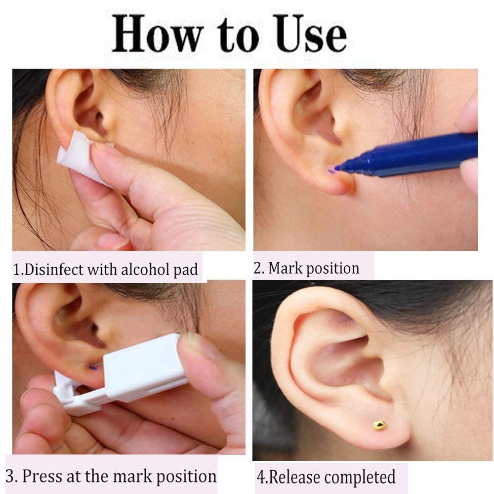 Ultimate Self Ear Piercing Tool Set - 2 Pack with Gold Studs & Alcohol Pads