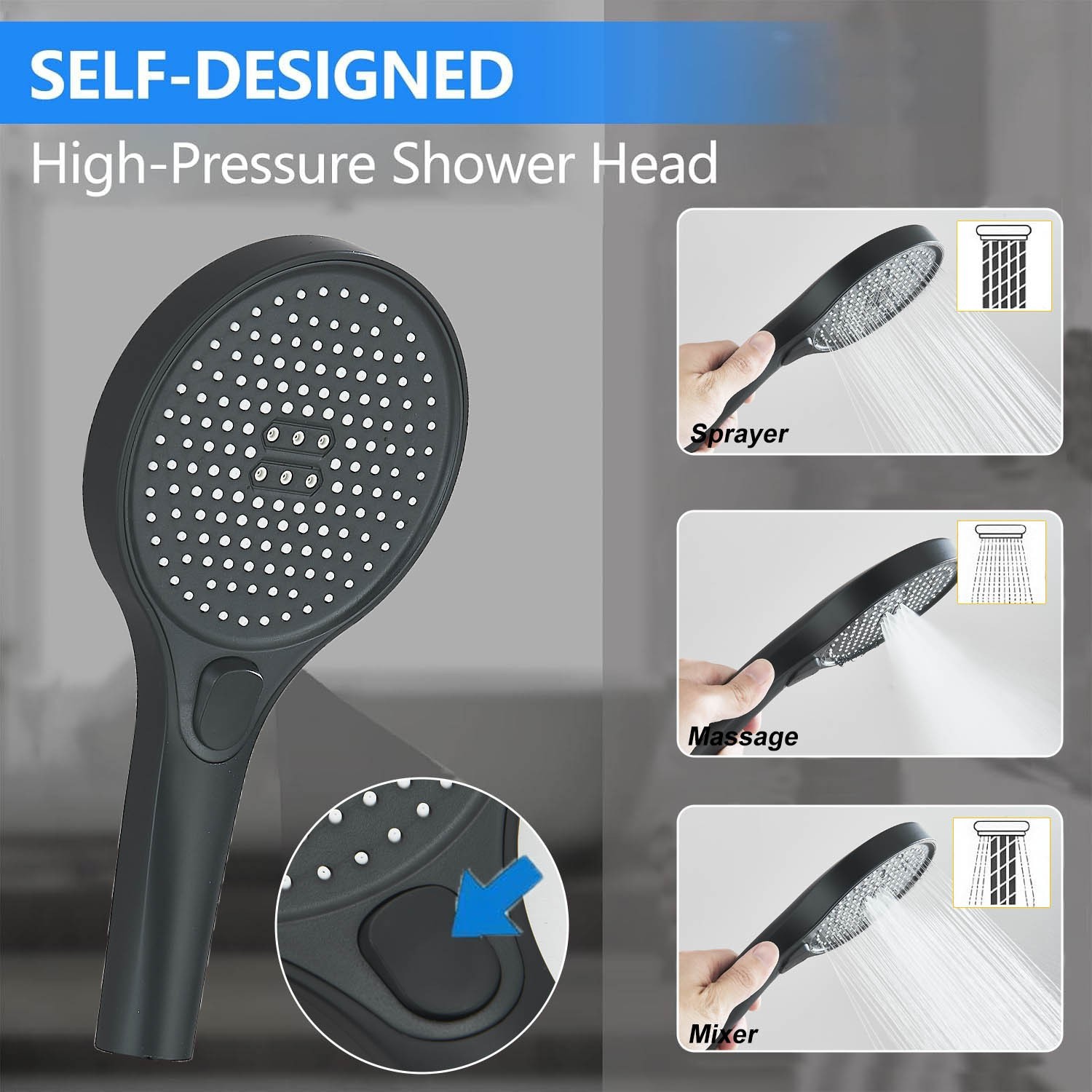 High Pressure Black Adjustable Dual Shower Head with Handheld System for Couples