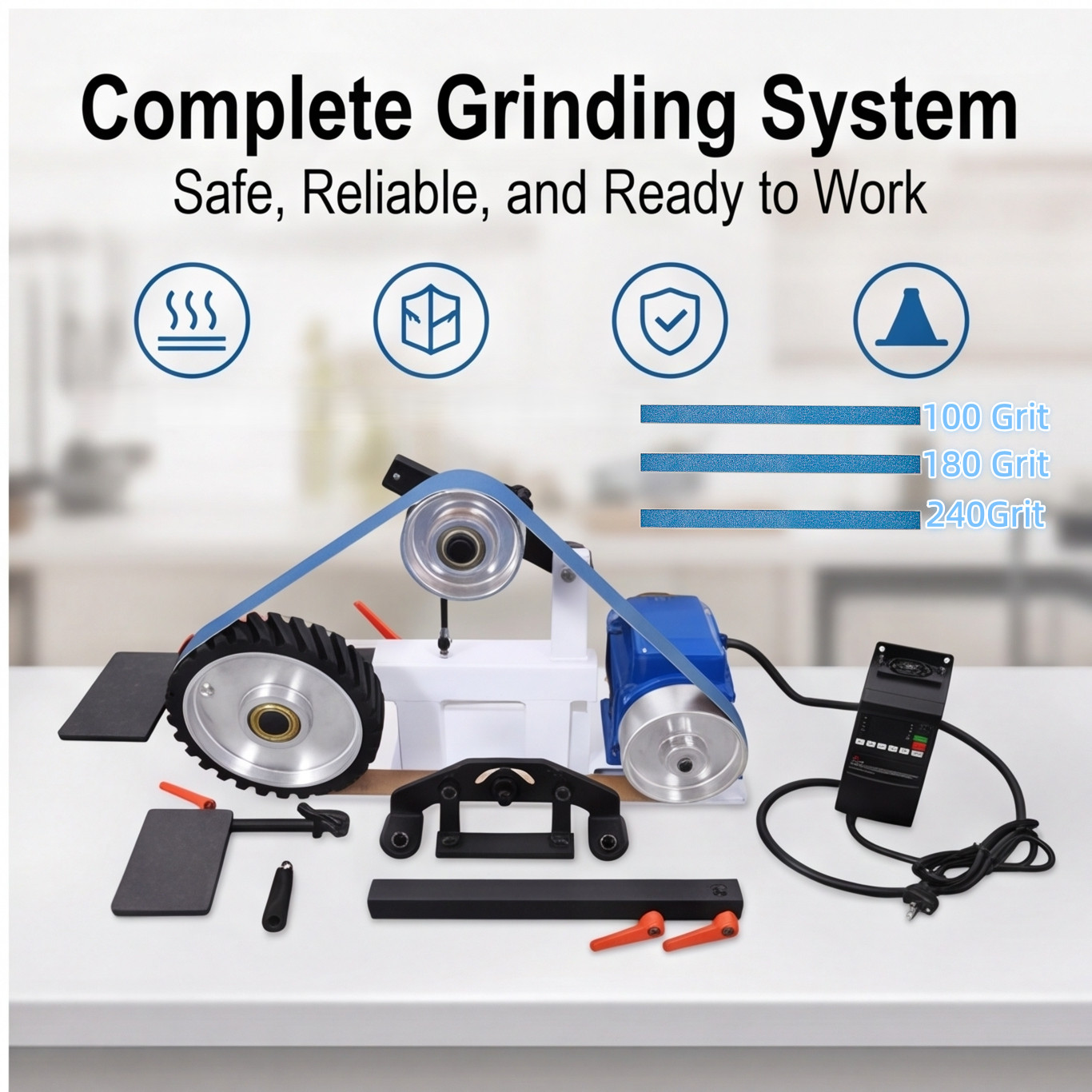 Belt Grinder Sander 72 x 2-Inch Variable Speed with VFD 3 Grinding Moulds