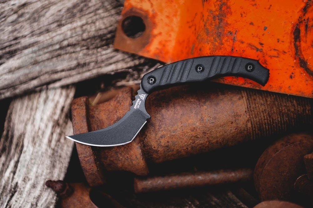 TOPS Ephyra Fixed Knife 2.63" Full Tang 1095HC Steel Blade Black G10 Handle