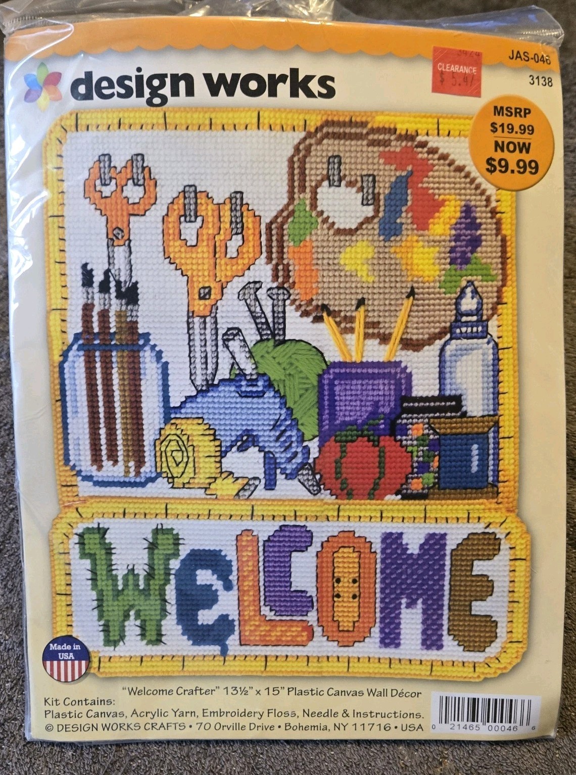 WELCOME CRAFTER  WALL HANGING 7ct  plastic canvas  Design Works Jas-046  3138