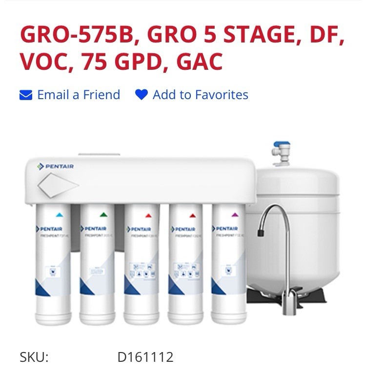 Pentair Freshpoint 5 Stage GRO 575B RO Drinking System Pentair Freshpoint 75 GPD