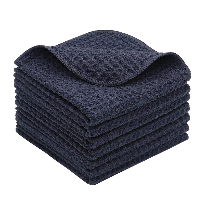 6 Pcs Black Waffle Weave Microfiber Drying Towel Auto Car Polish 16"x16" 400 GSM