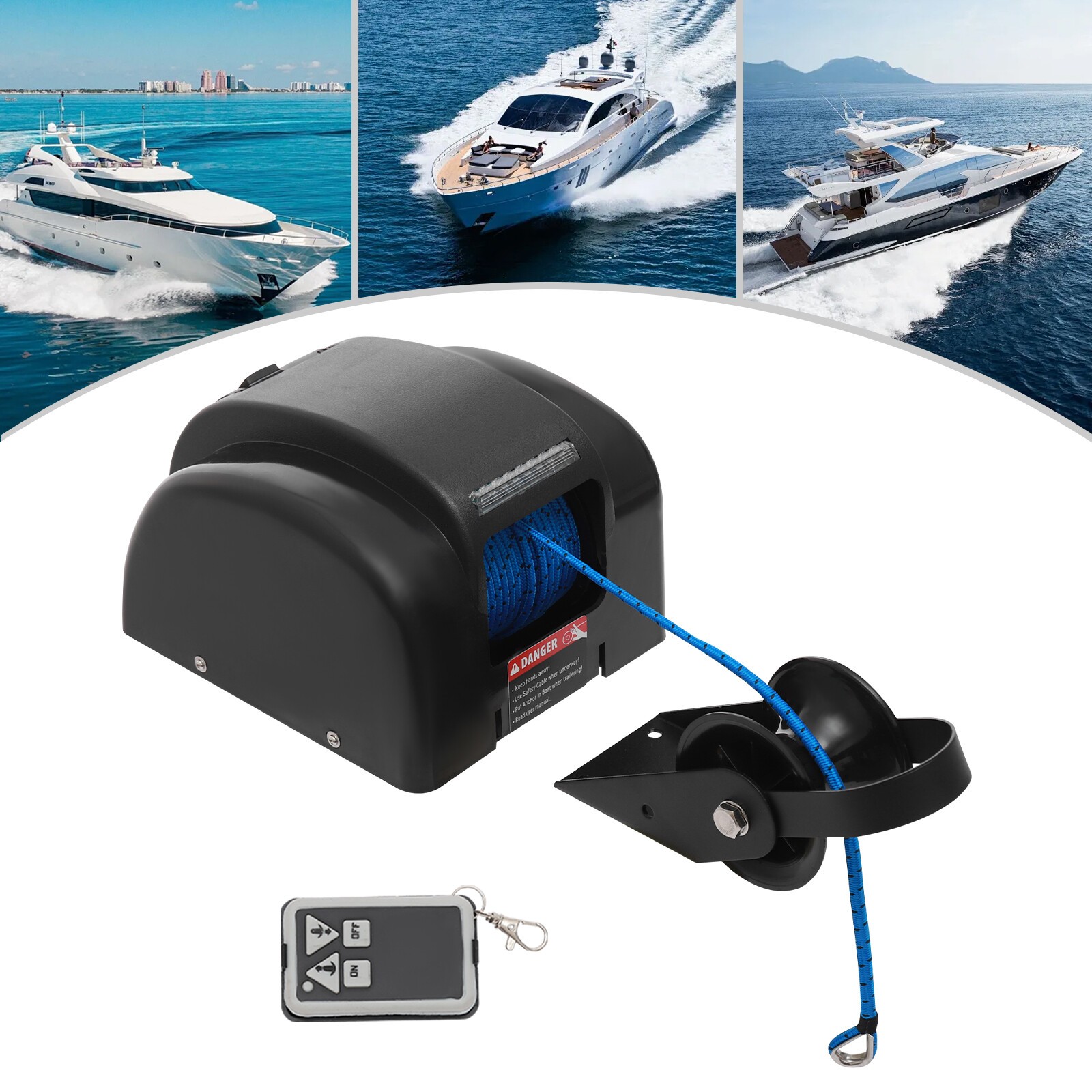 45 LBS Boat Anchor Winch Electric Marine Winch With Wireless Remote Free Fall