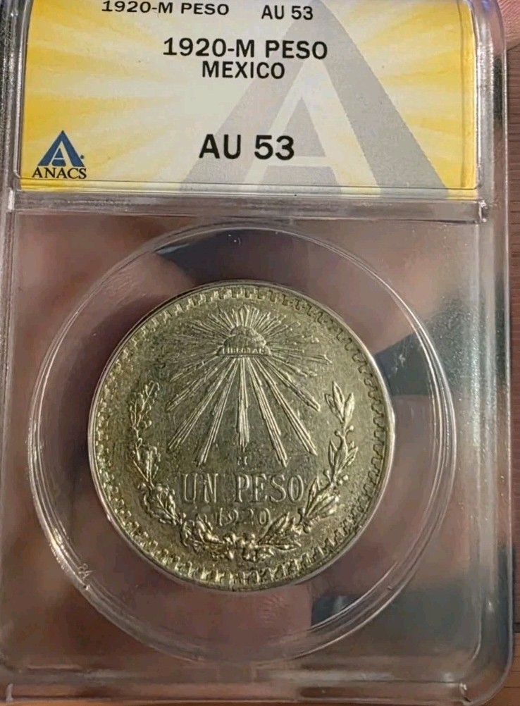 1920 M UN PESO MEXICO SILVER ANACS AU-53  - UN PESO - CERTIFIED