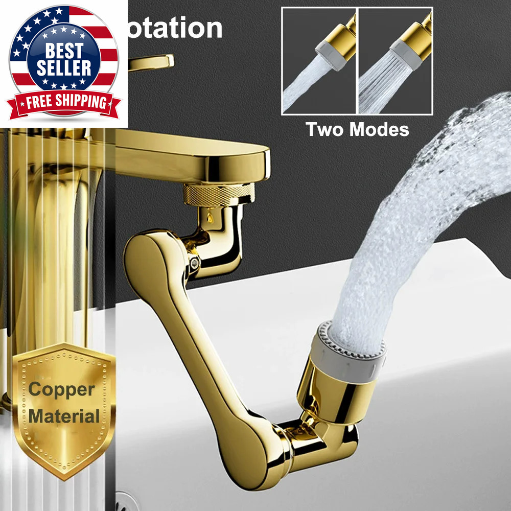 Universal 1080° Rotation Golden Kitchen Faucet Extender Two Modes Swivel Bubbler