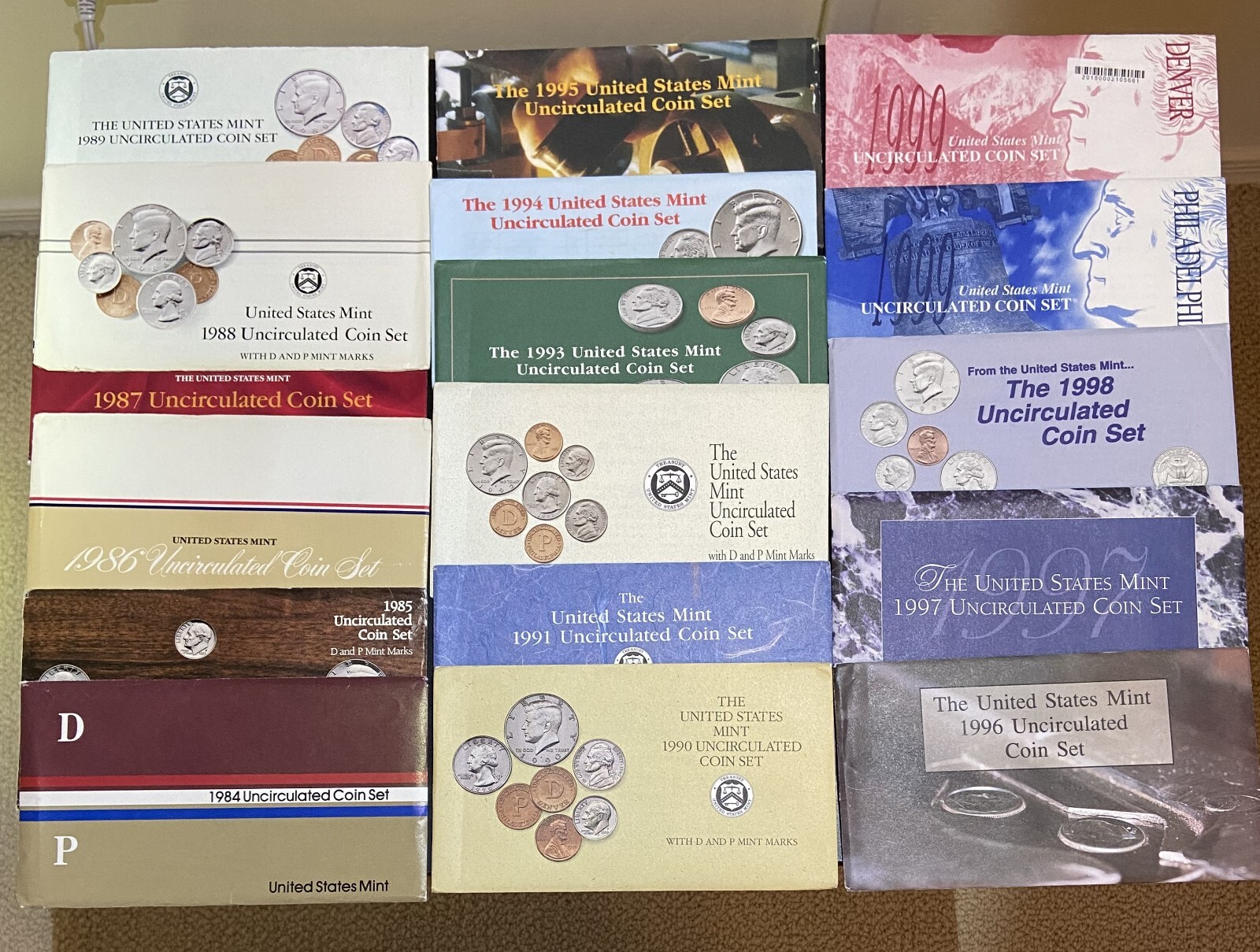 1984 to 1999 Original US Mint Unc coin envelopes only - NO COINS