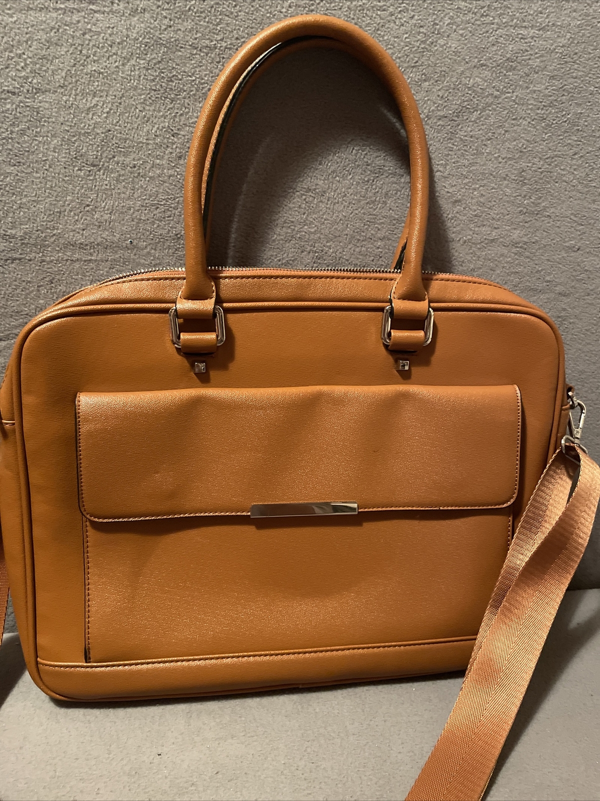 CODE Unisex Laptop Briefcase Brown Vegan Leather W Top Handle & Shoulder Strap