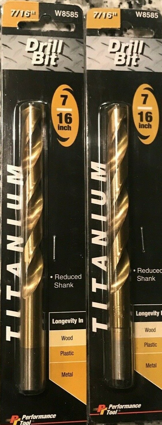 Performance Tool - 2 Pack - 7/16" Titanium Drill Bit By (W8585)  5 1/2" Long NEW