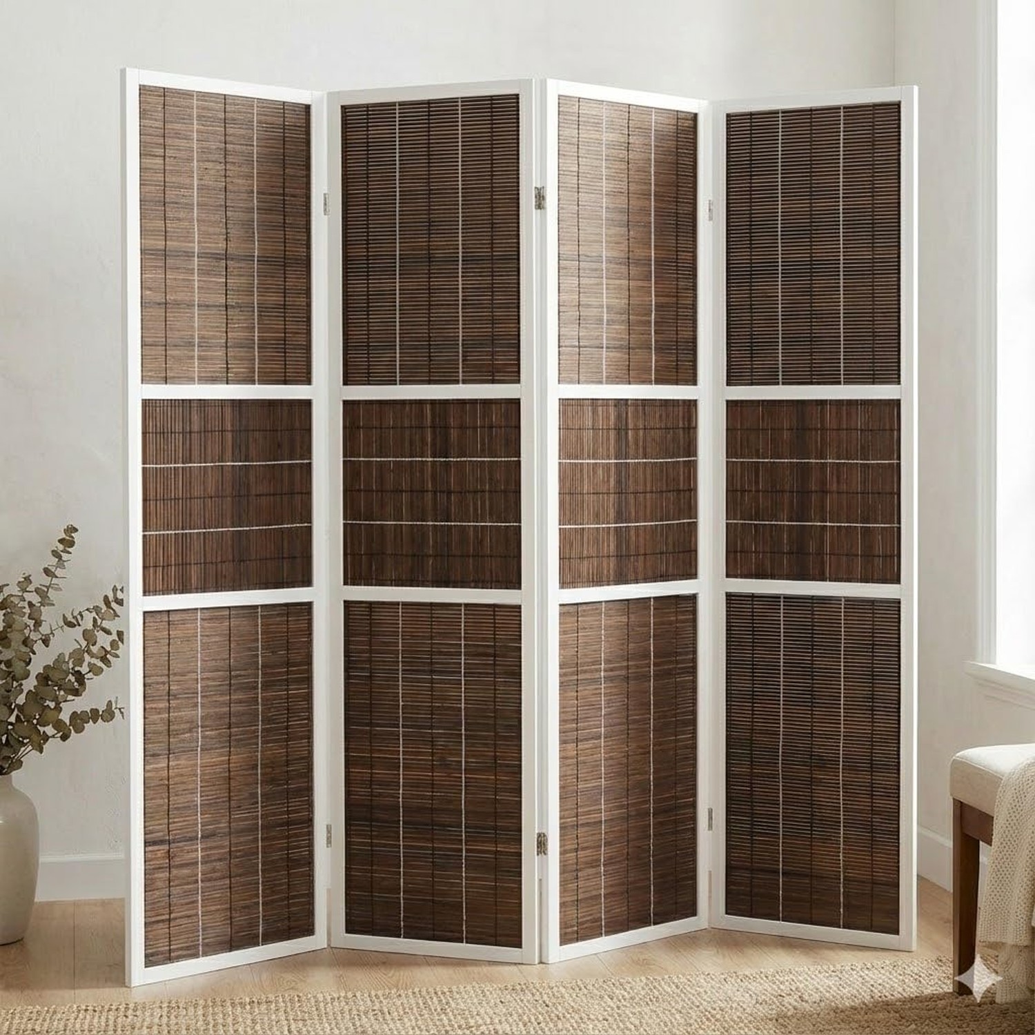 4 Panel 6ft Tall Modern Style Standing Wall Partition Room Divider Panel Indo...