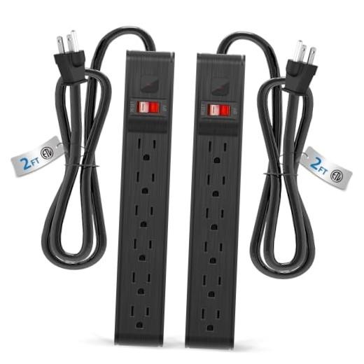 6 Outlet Power Strip Surge Protector, 2 FT Extension Cord with Overload