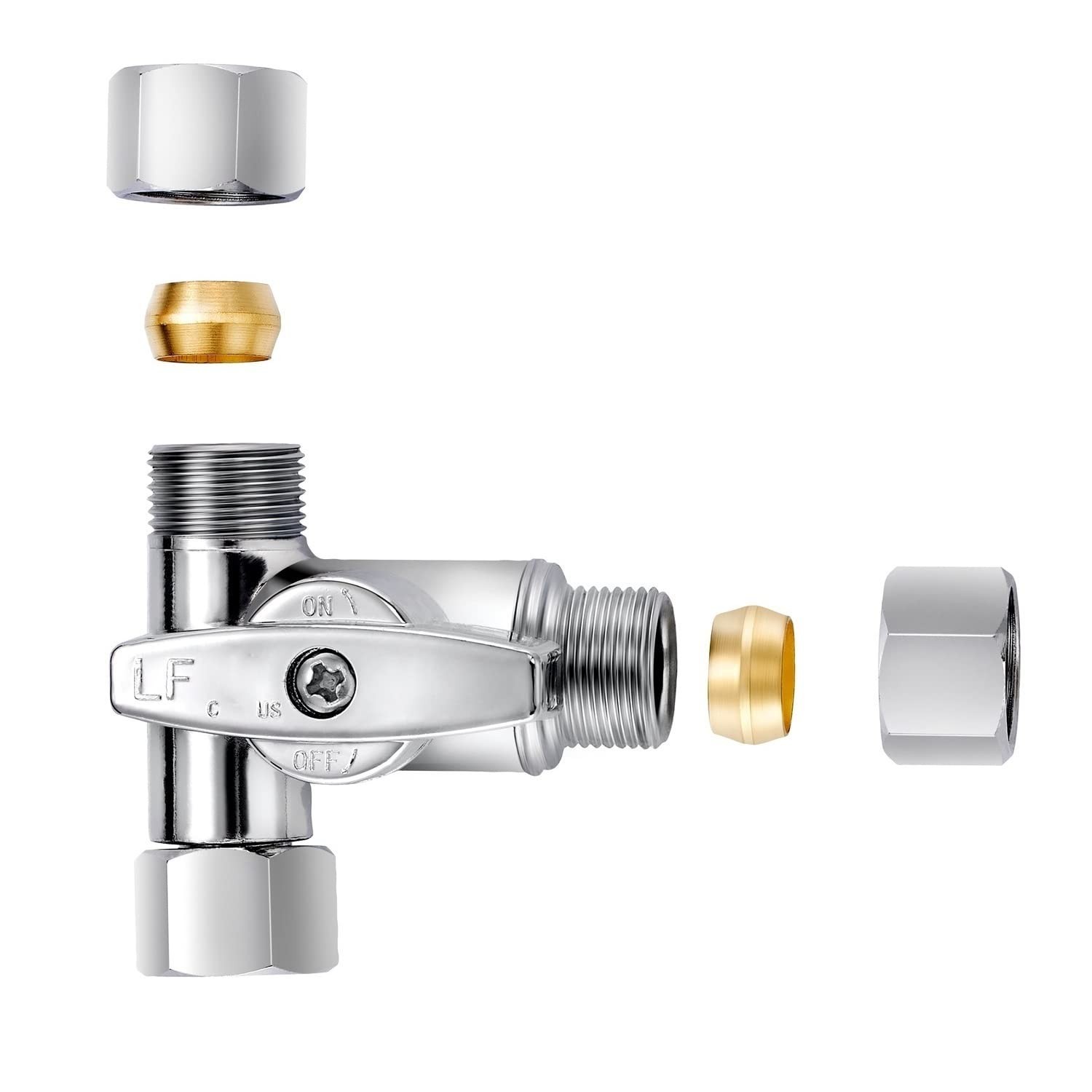 Lead-Free Brass 1Pcs Chrome-Plated Add-A-Tee 3-Way,3/8 Inch x 3/8 Inch x 1/4 ...