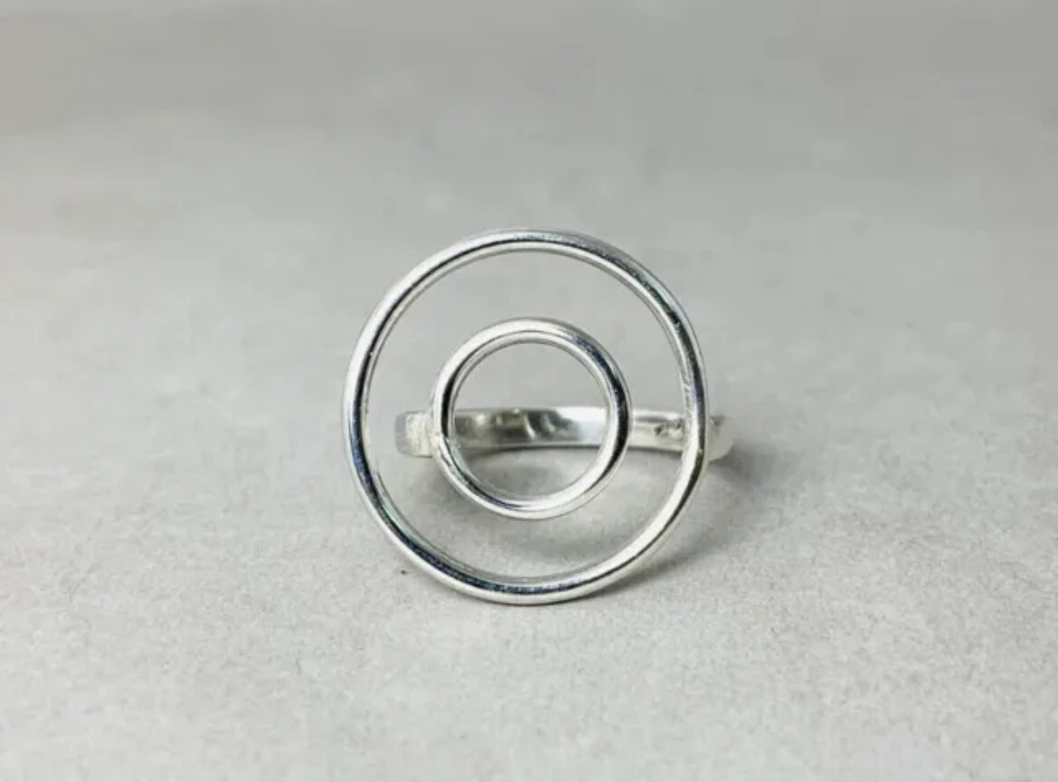 Dual Circle Ring 925 Sterling Silver Band Statement Ring Handmade Ring All size