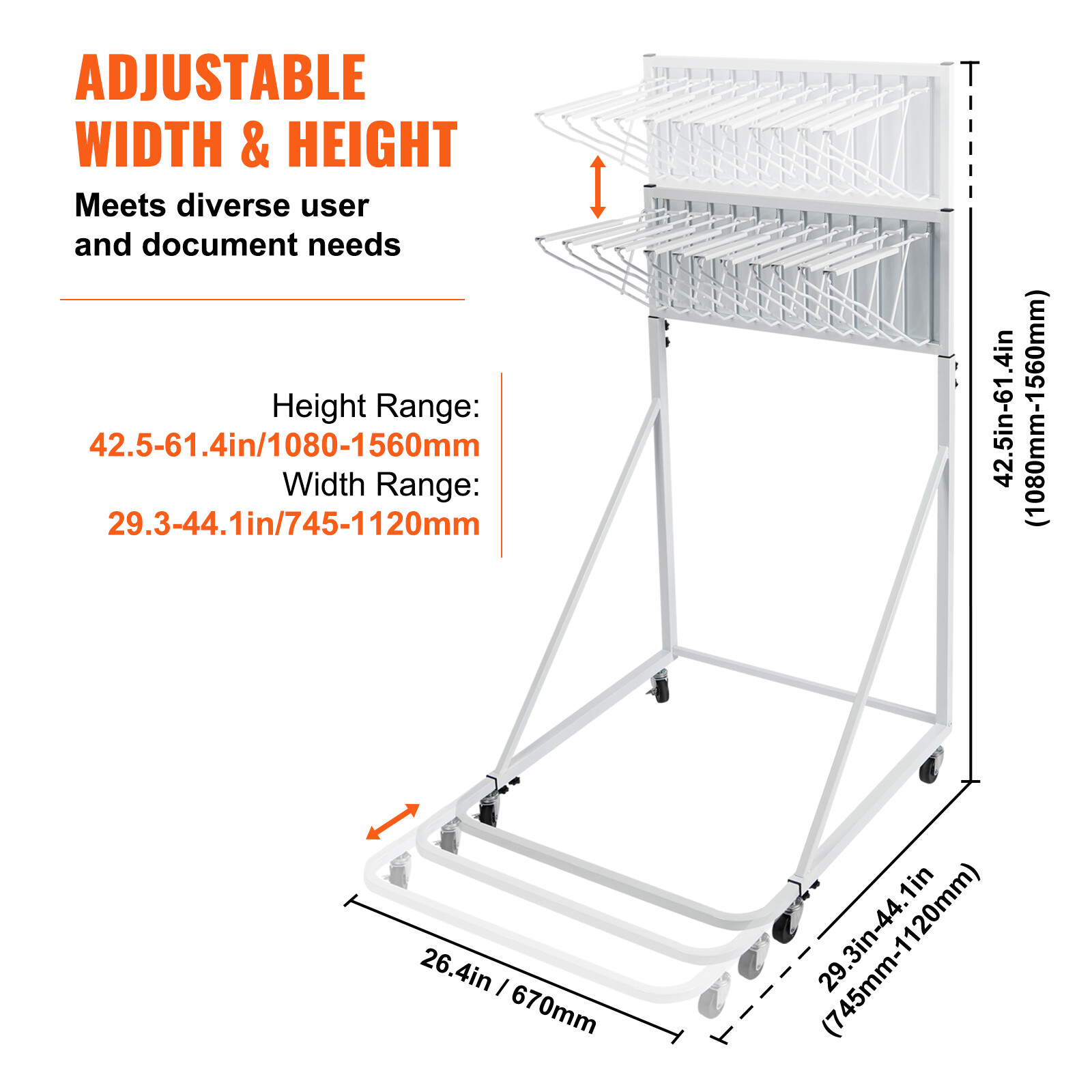 VEVOR Mobile Blueprint Storage Rack Plan Holder with 12 Pivot Brackets 240 lbs
