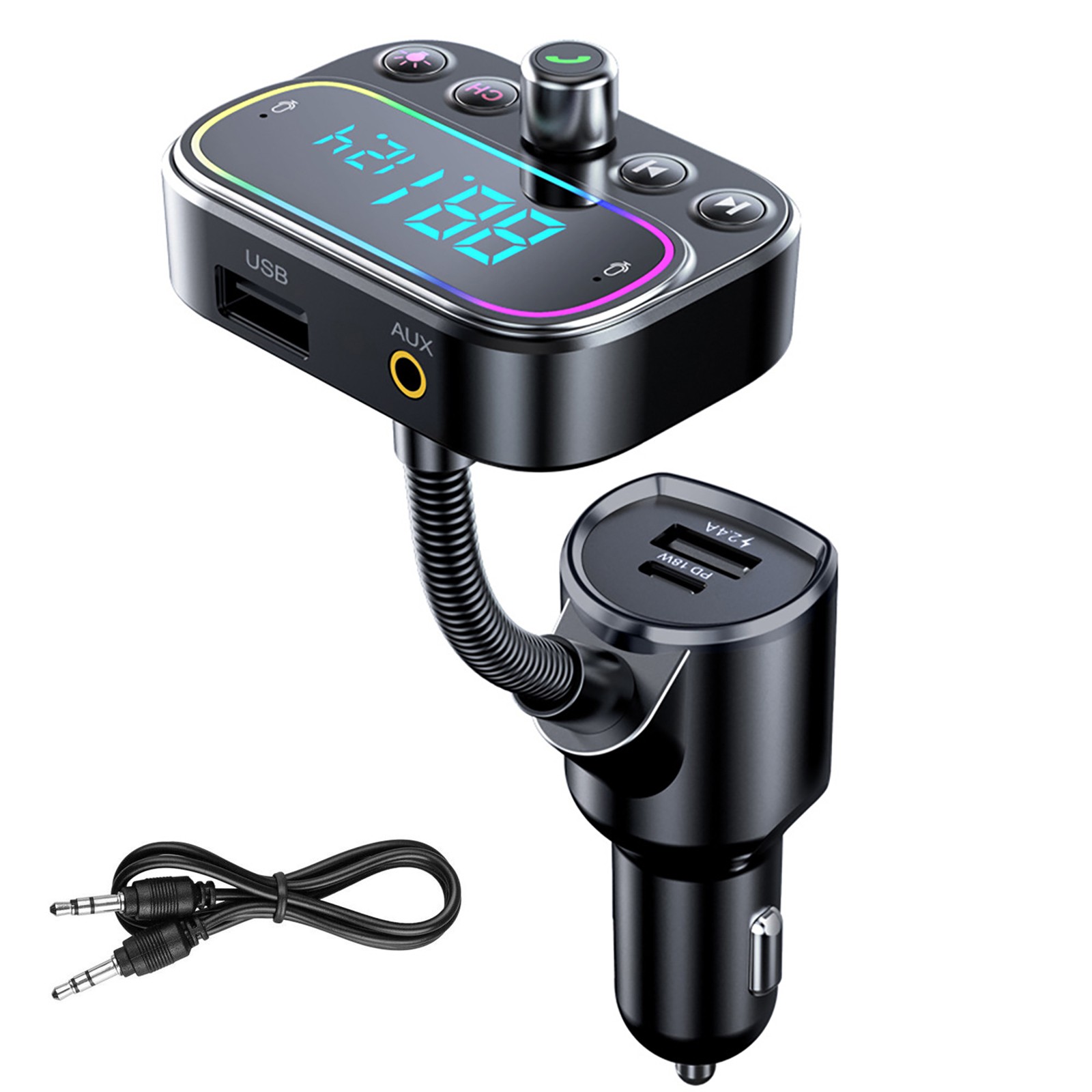 Bluetooth5.0 Car Wireless FM Transmitter Adapter USB PD Charger Radio Hands-Free
