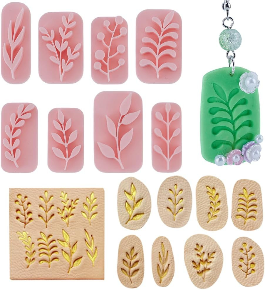 8Pcs Polymer Clay Earring Molds Leaves Clay Stamps Mini Leaf Shape Polymer Tools