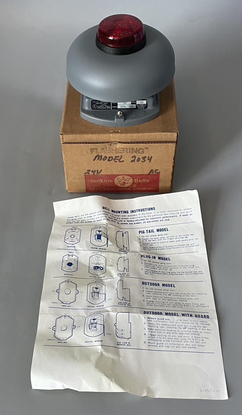 The W.L. Jenkins Company Fire Alarm Bell 2034 60C Audible Signal — New Open Box