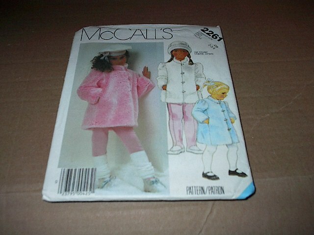Vtg McCall's Pattern 2261 Girls' Coat or Jacket, Hat and Earmuff ~ Sz 2,3,4  Unc