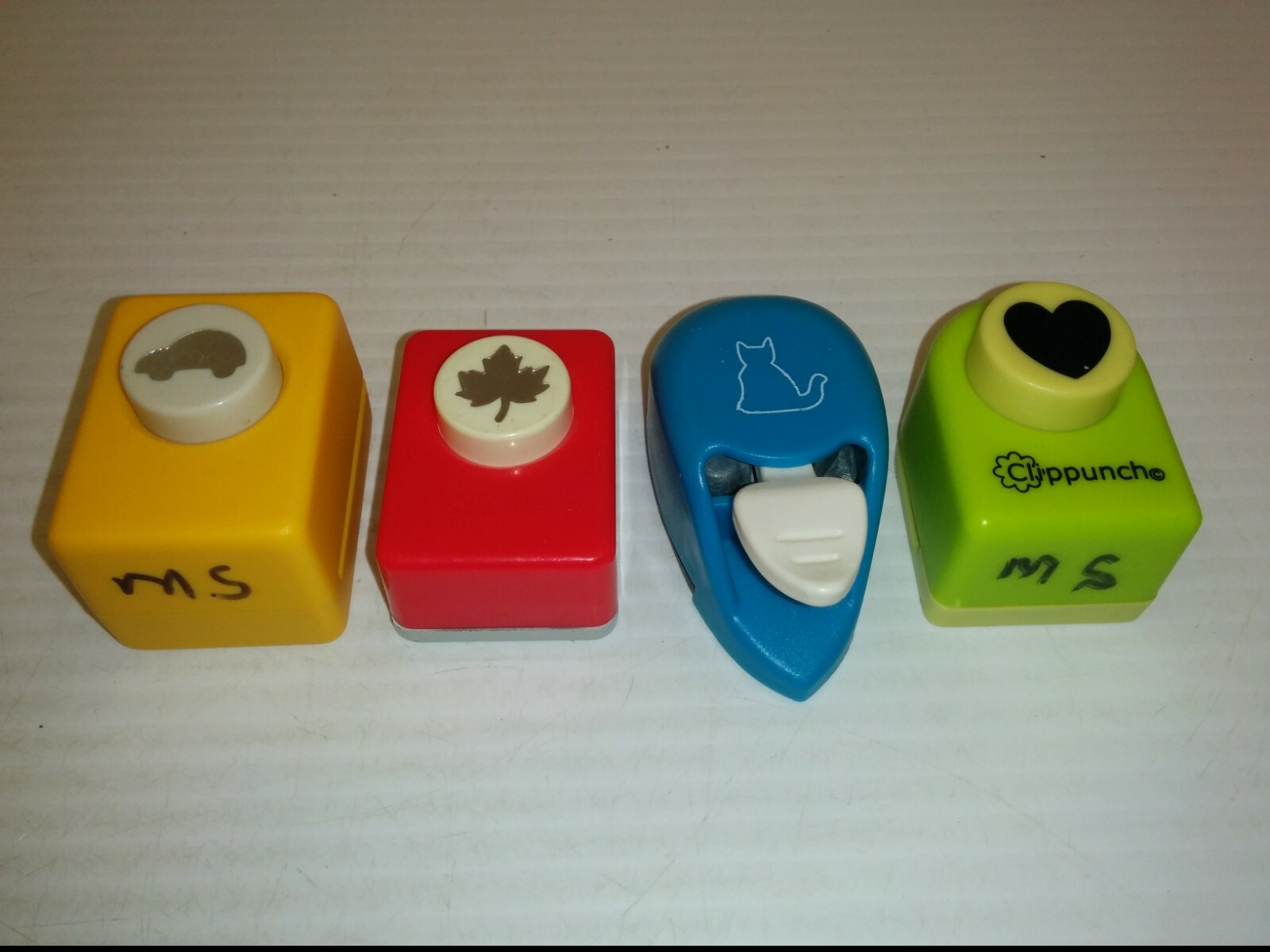 ASSORTMENT MINI PAPER PUNCHES, CAR - MAPLE LEAF - CAT - HEART (LOT OF 4)