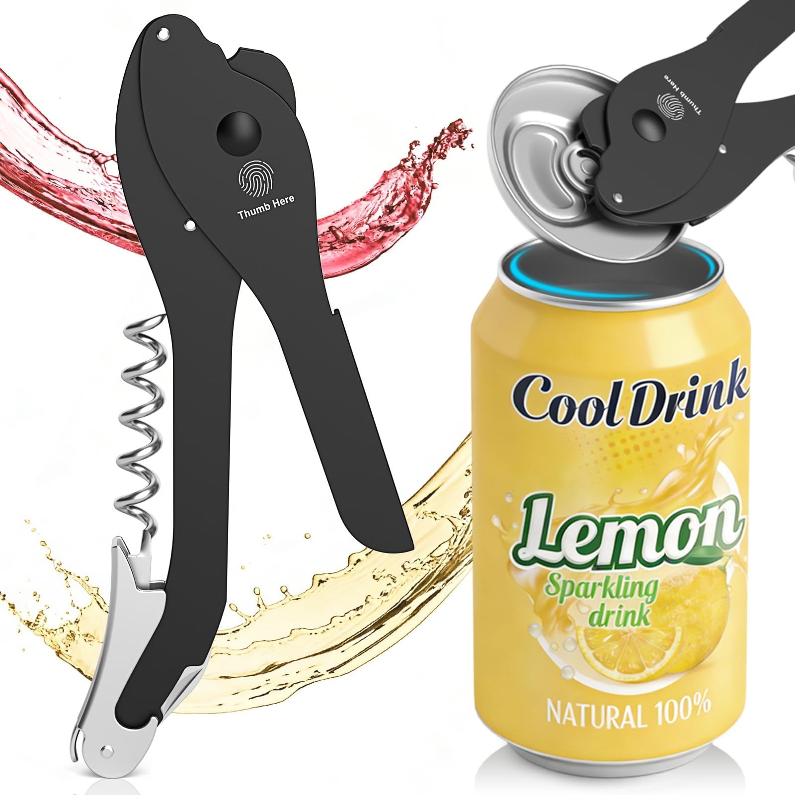 Topless Manual Soda Can Opener with Smooth Edge, 5-in-1 Multifunction Aluminu...