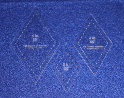 Laser Cut Quilt Templates- 3 Piece Diamond  2" 3" 4" Clear Acrylic 1/8" 60 Deg
