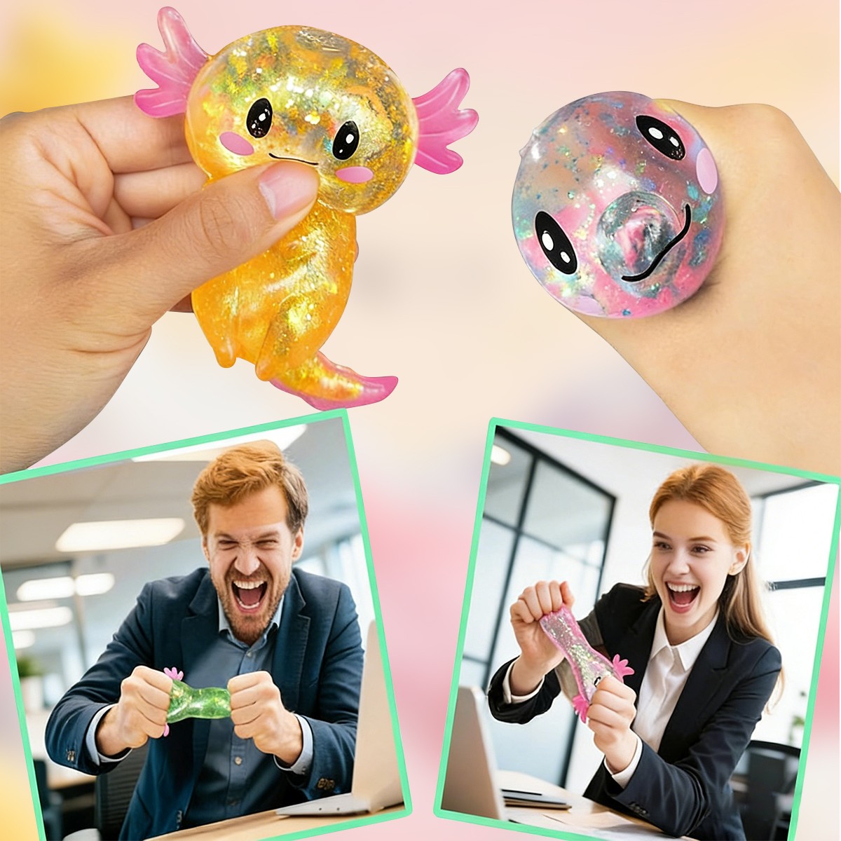 Axolotl Squishy Stress Relief Toy Glitter Cute Malt Sugar Fidget Toys for Kids