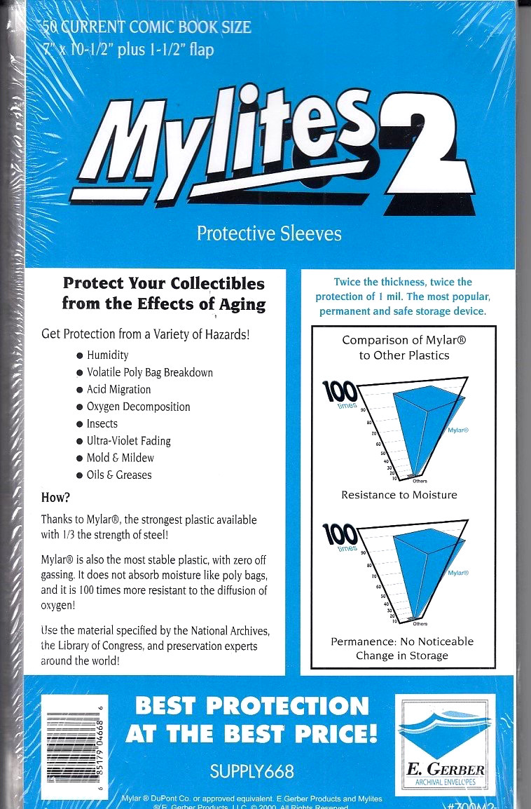 50 CURRENT (700M2)  E. Gerber Mylites 2  Mylar Comic Book Bags Sleeves  (1 Bag)