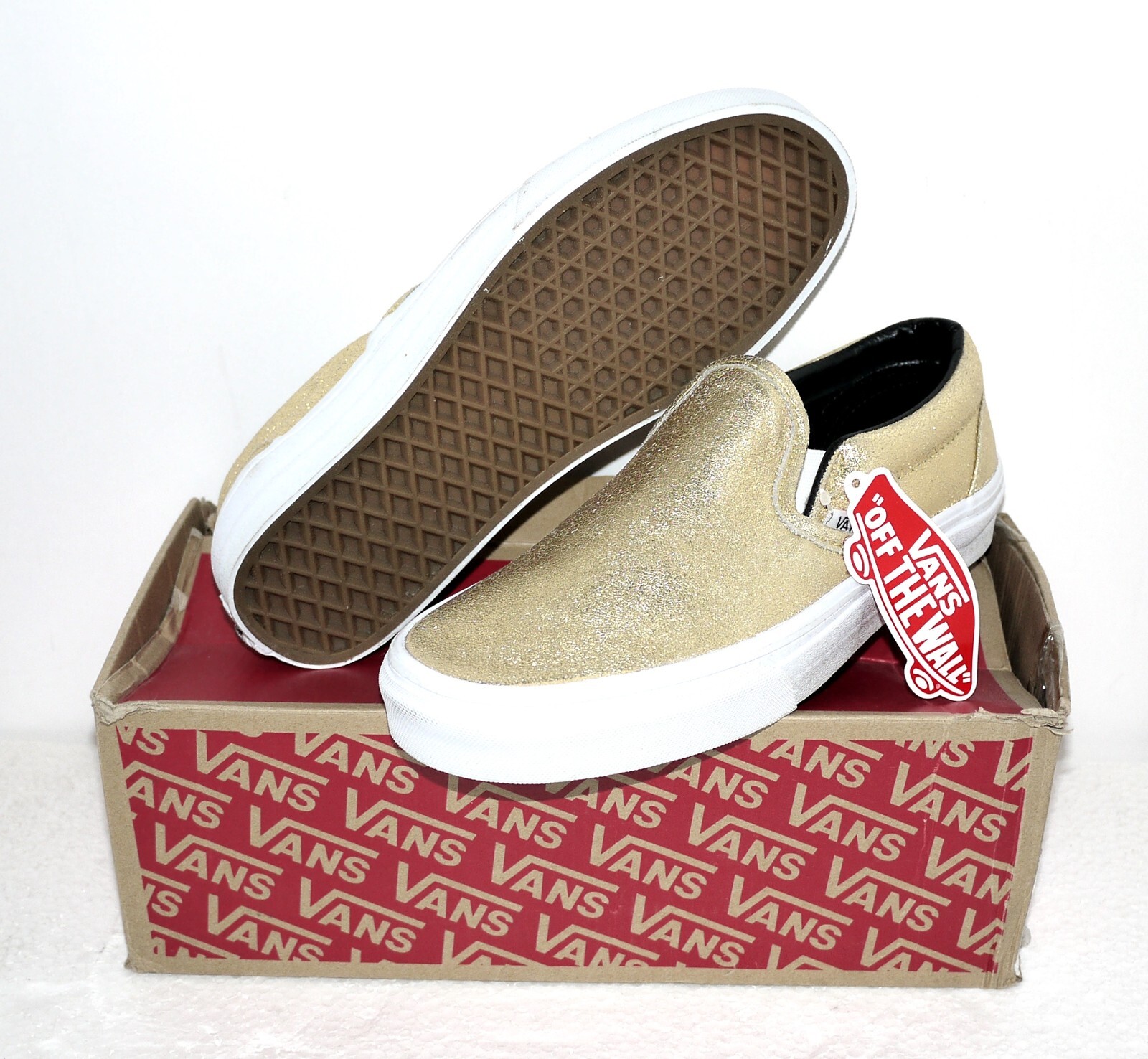 VANS CLASSIC SLIP-ON (METALLIC GOLD) LEATHER SHOES (Men 6.5/WOMEN 8.0) NEW!!