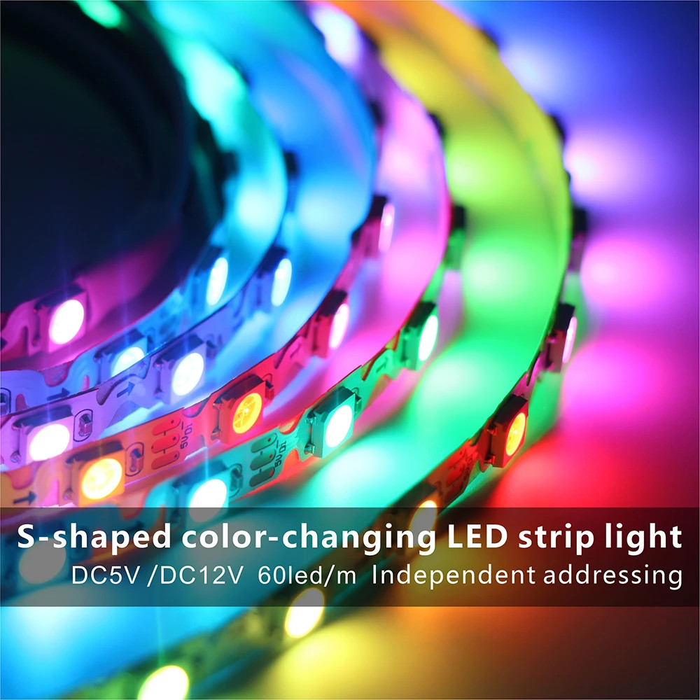 5M 5V 12V  S Shape Foldable Led Strip Light WS2812 WS2815 Addressable Pixels